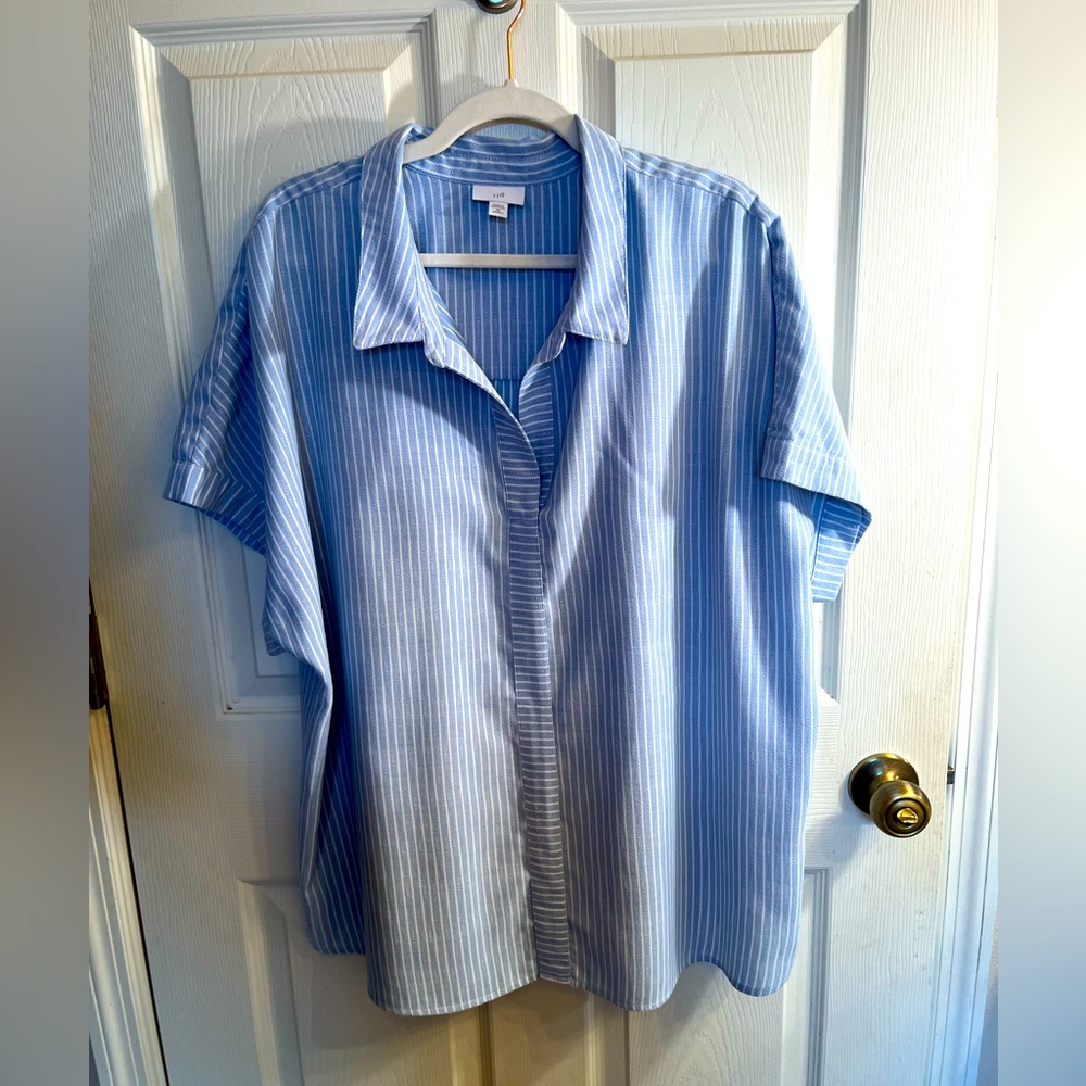 J. Jill French Blue and White Striped Top in Plus Size 3X